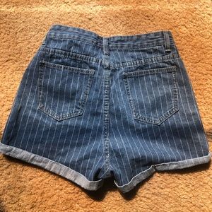 Blue pinstriped jean shorts